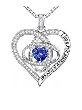 Silver Heart Pendant Necklace with Blue Heart Crystal
